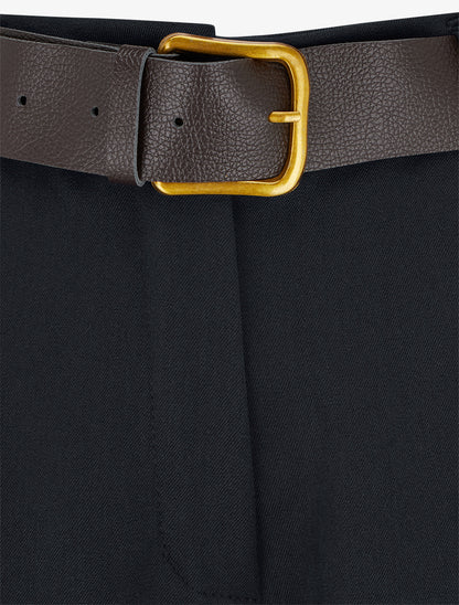 Pantalon ample uni à taille haute élastiquée - Noir - 3