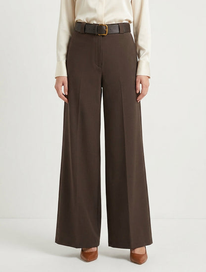 Pantalon ample taille haute avec ceinture - Marron