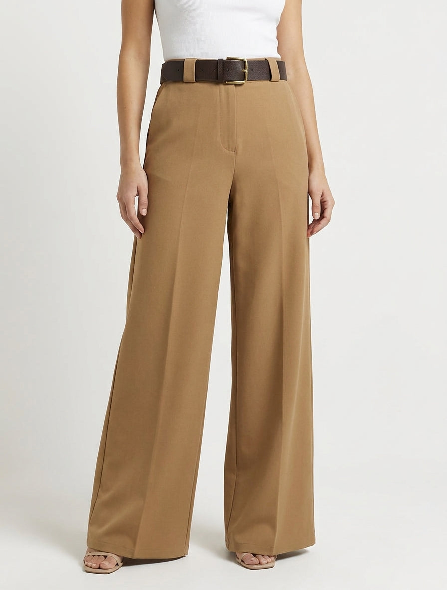 Pantalon ample à ceinture incluse - Camel