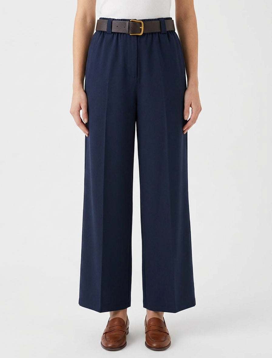 Pantalon ample à ceinture incluse - Marine