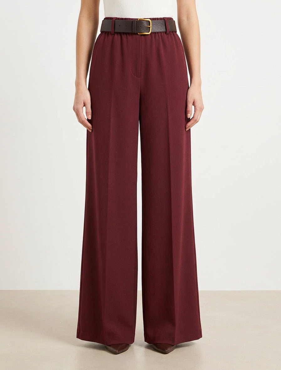 Pantalon ample à ceinture incluse - Bordeaux