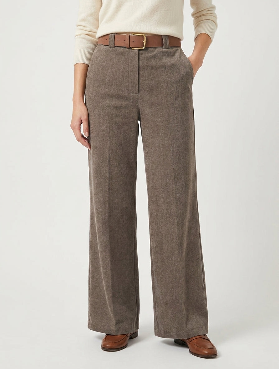 Pantalon velours taille haute - Taupe