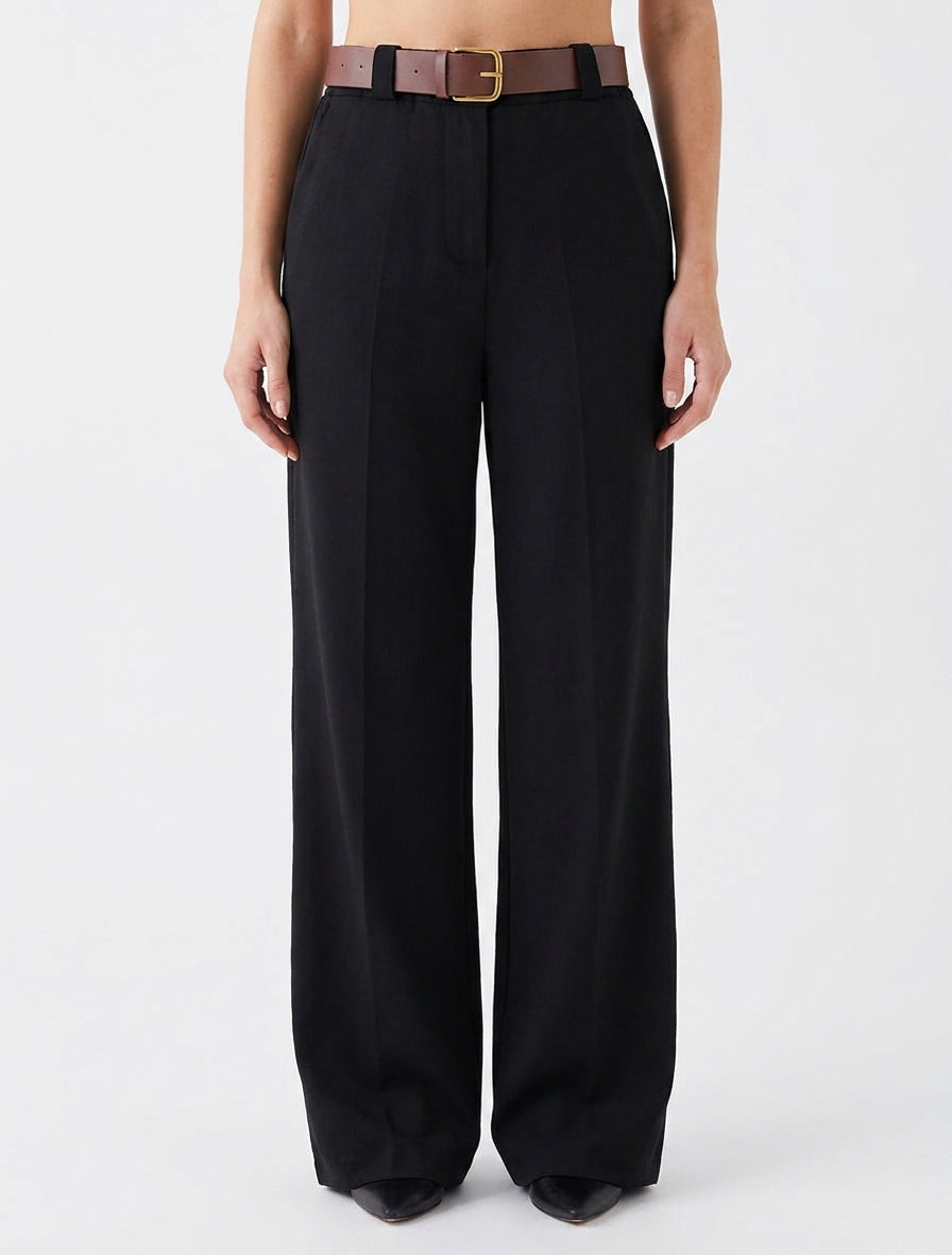 Pantalon ample taille haute ceinture - Noir