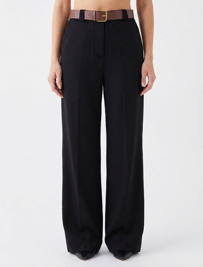 Pantalon ample taille haute ceinture - Noir