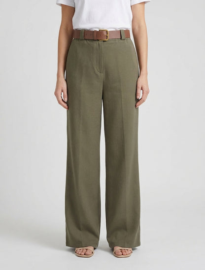 Pantalon ample taille haute ceinture - Kaki