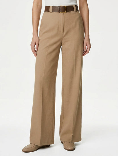 Pantalon ample taille haute - Camel