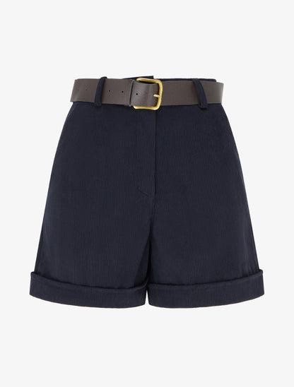 Short droit en velours côtelé taille haute - Marine - 1