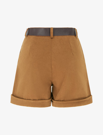 Short droit en velours côtelé taille haute - Camel - 2