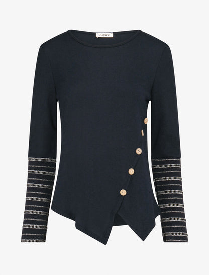 Pull fin à manches rayées - Marine - 4