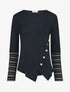 Pull fin à manches rayées - Marine - 4