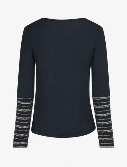 Pull fin à manches rayées - Marine - 2