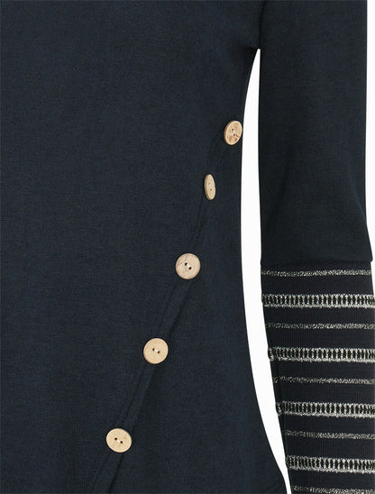 Pull fin à manches rayées - Marine - 3