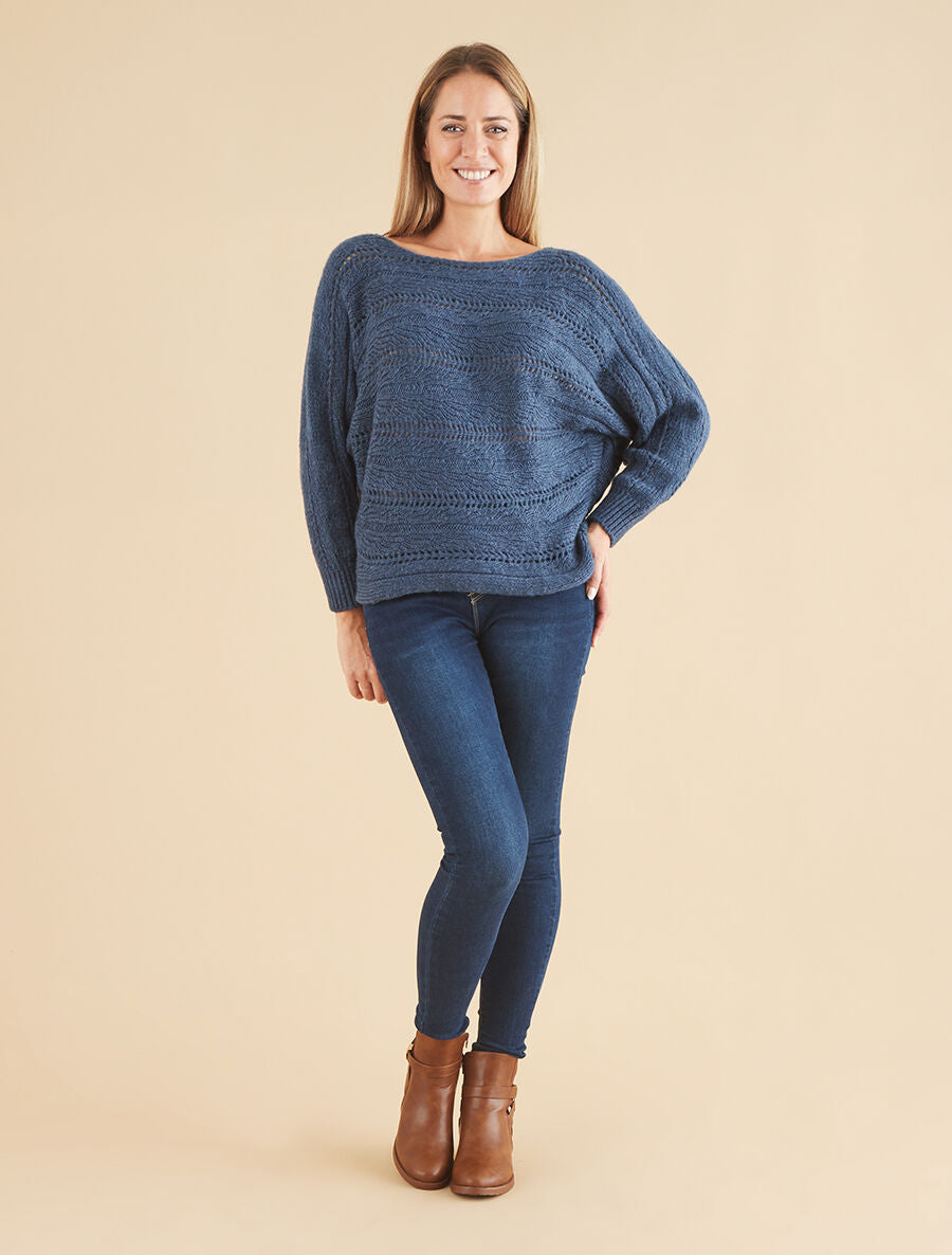 Pull dolman ajouré - Bleu charrette - 4