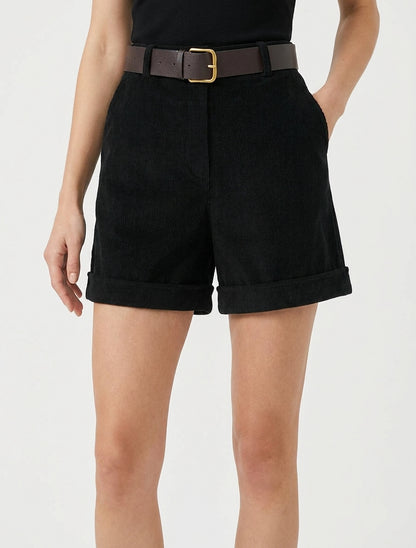 Short droit en velours taille haute - Noir