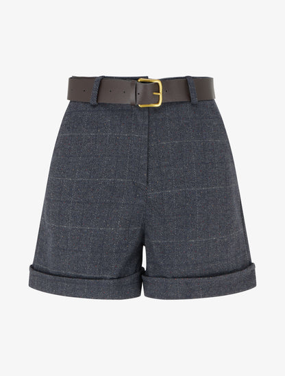 Short droit à carreaux taille haute - Bleu gris - 1