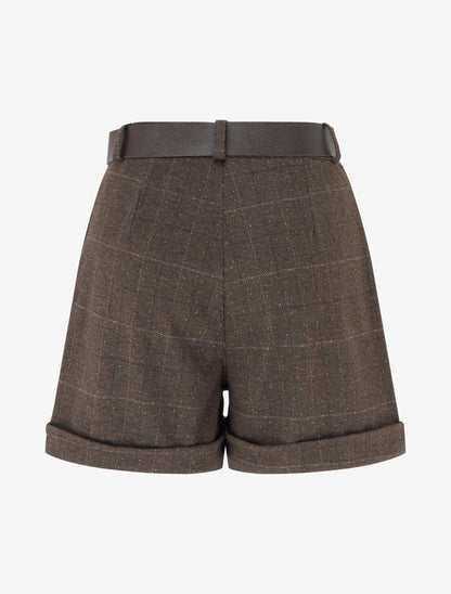 Short droit à carreaux taille haute - Marron - 2
