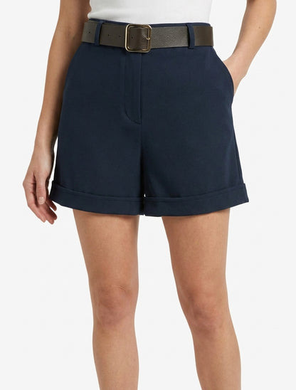 Short à revers taille haute - Marine