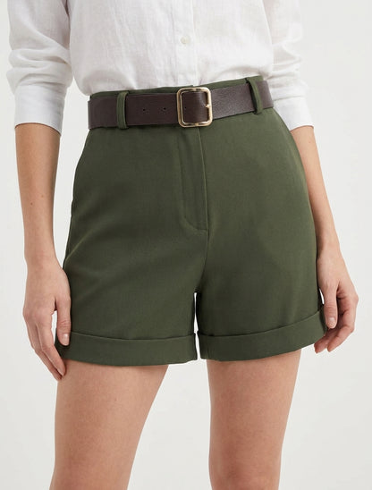 Short à revers taille haute - Kaki