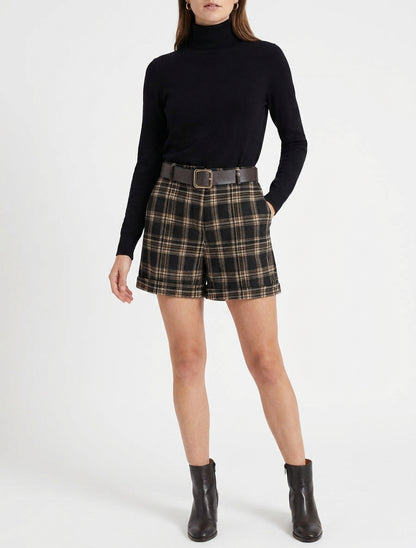 Short droit taille haute à carreaux - Noir