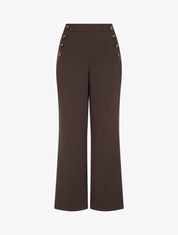 Pantalon uni à fermeture sur les côtés - Marron - 1