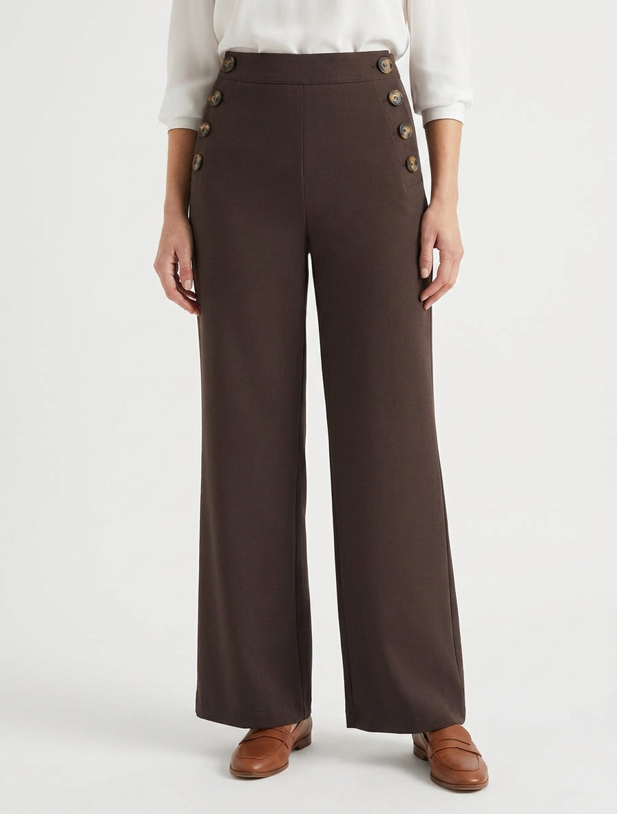 Pantalon fluide taille haute - Marron