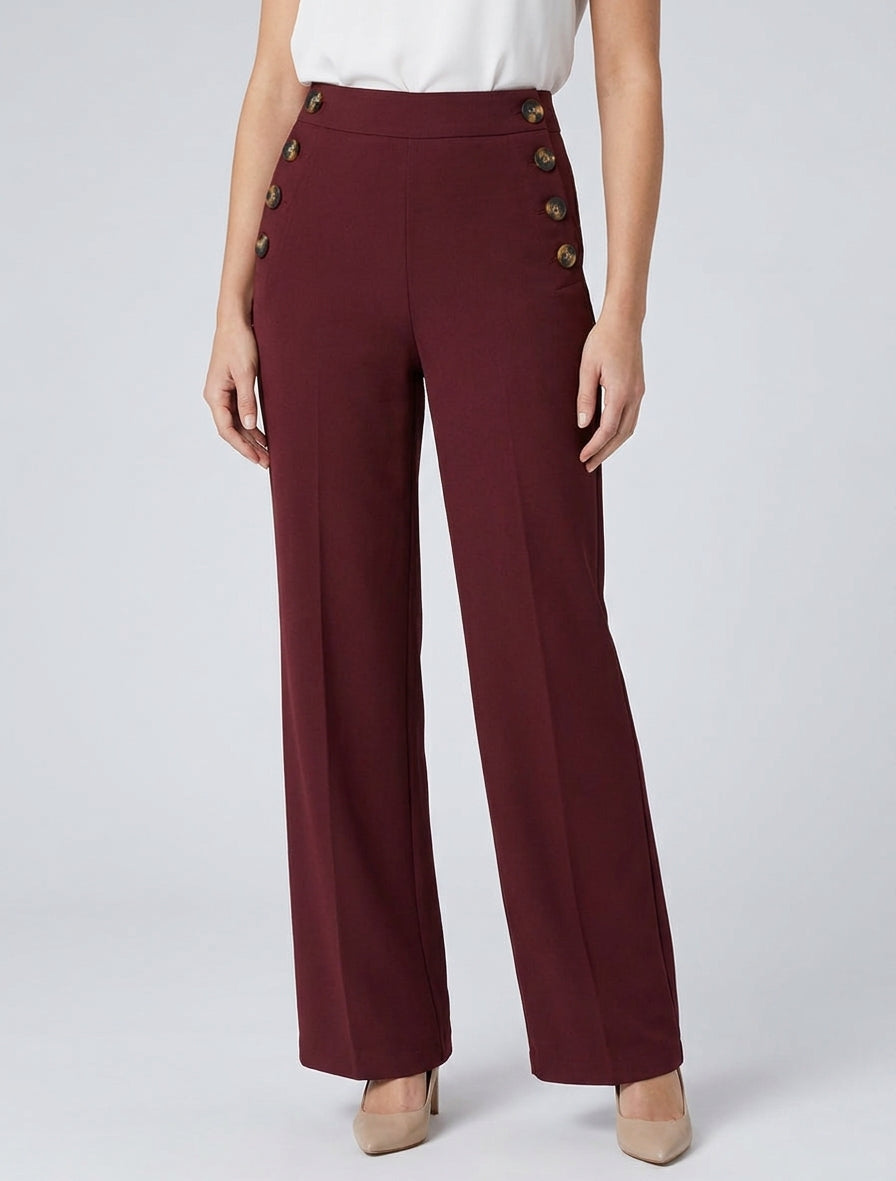 Pantalon fluide taille haute - Bordeaux
