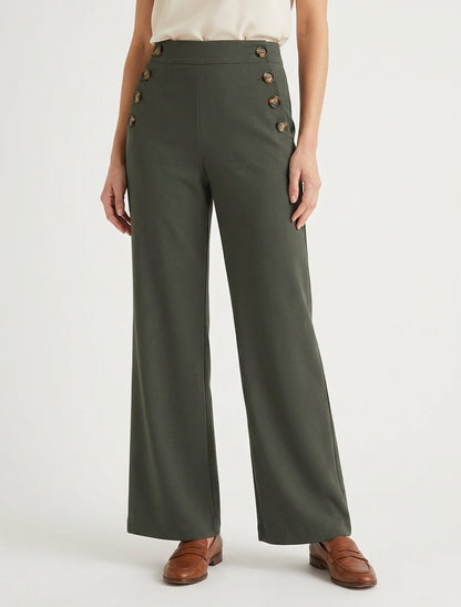 Pantalon taille haute à boutons - Kaki