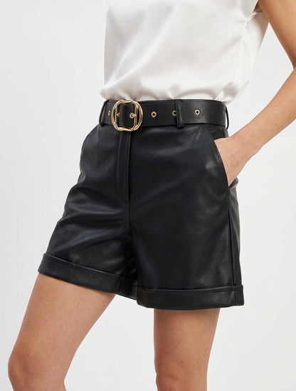 Short en simili taille haute - Noir