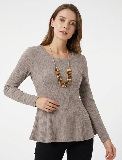 Pull côtelé manches longues évasé - Taupe
