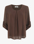 Top uni en voile à manches retroussables - Marron - 1