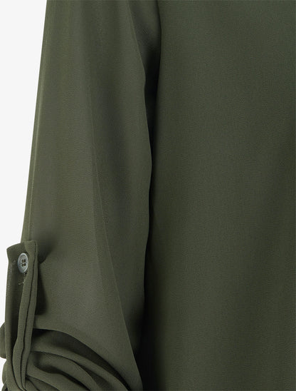 Top uni en voile à manches retroussables - Kaki - 3