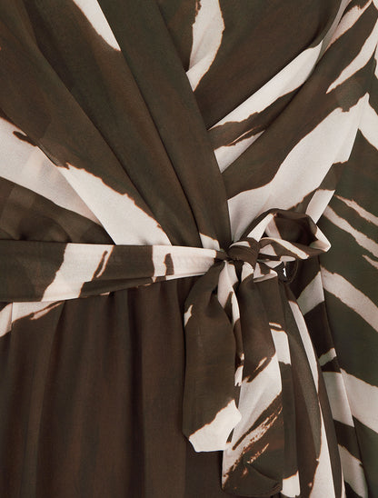 Robe évasée à imprimé abstrait - Marron - 3