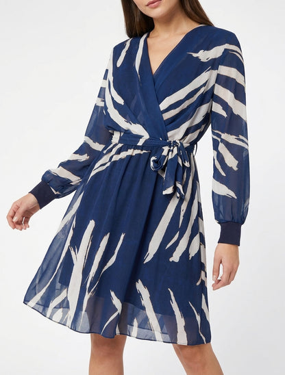Robe évasée cache-cœur à ceinture - Marine