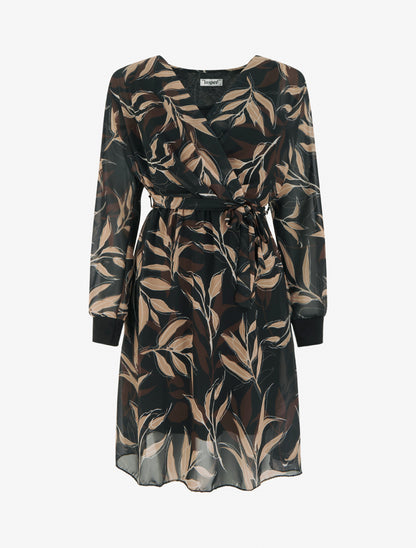 Robe droite à imprimé feuillages - Noir - 1