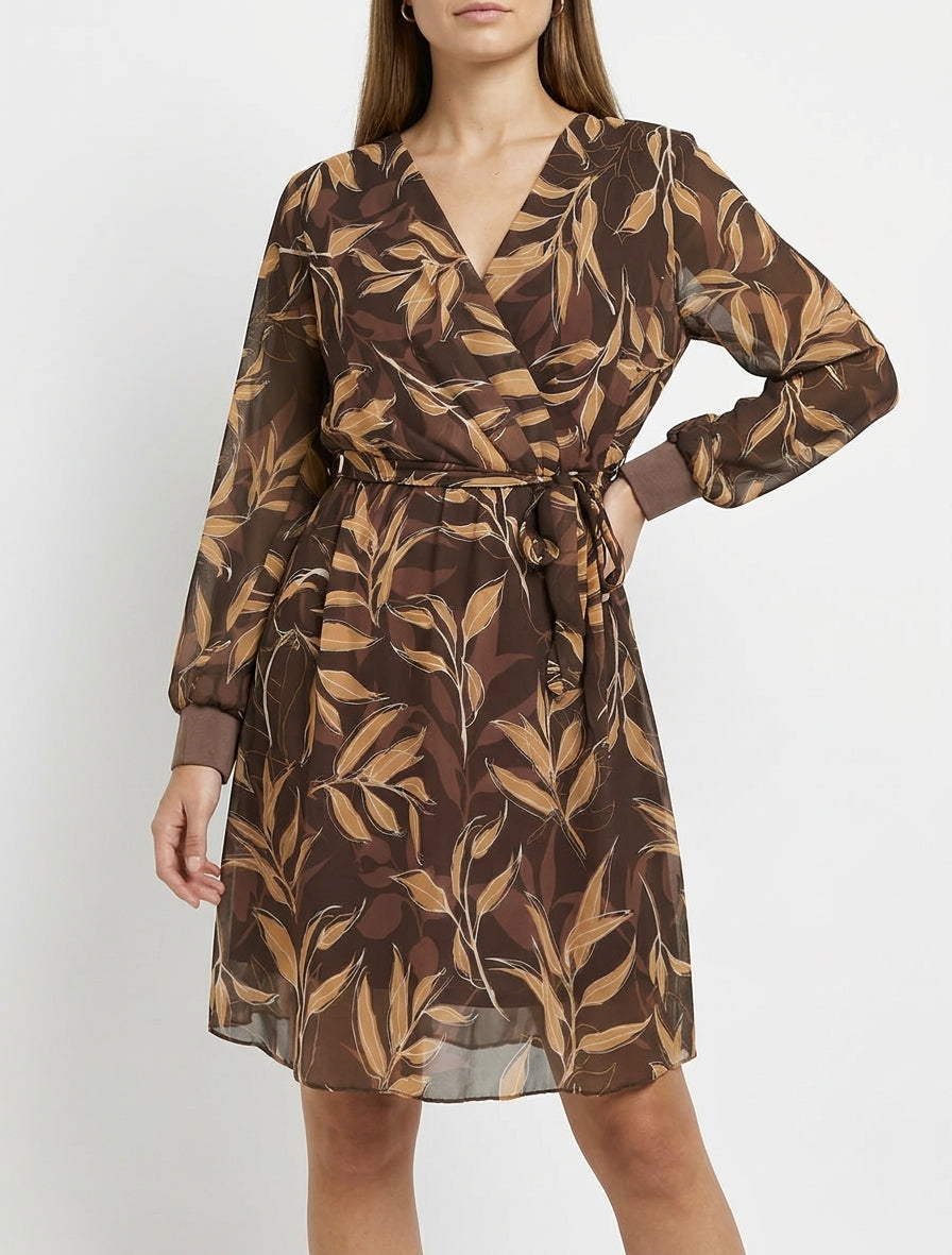 Robe droite cache-cœur à imprimé - Marron