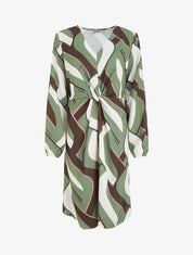 Robe manches longues imprimé graphique - Kaki - 1