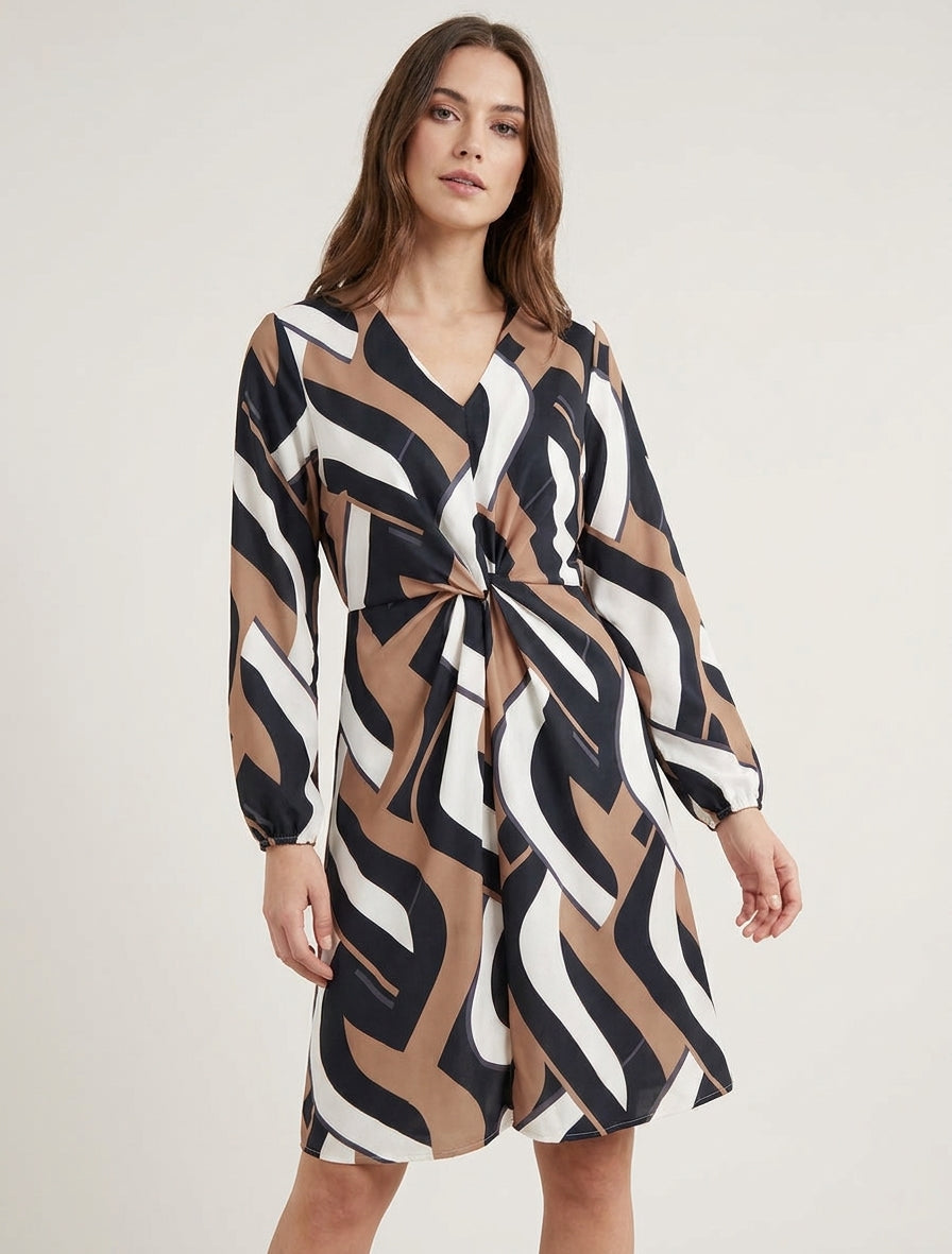 Robe fluide col V taille nouée - Noir