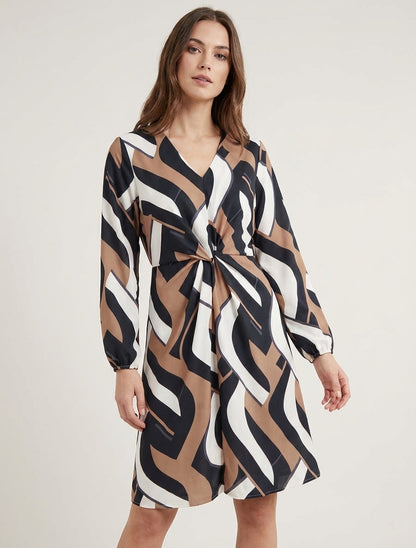 Robe fluide col V taille nouée - Noir