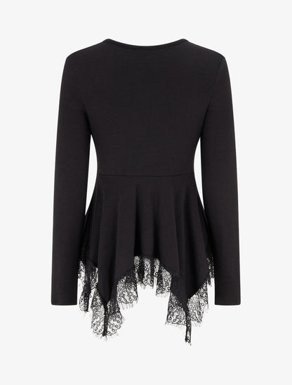 Pull fin bords asymétriques en dentelle - Noir - 2