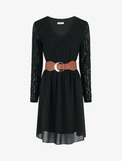 Robe évasée à buste en dentelle - Noir - 1