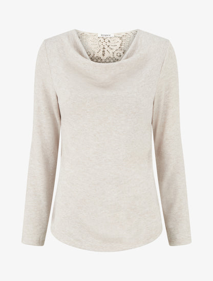 Pull fin uni à dos brodé - Beige - 1