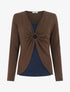 Pull fin style gilet à manches longues et anneau - Marron/marine - 1