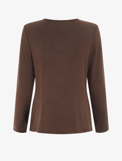 Pull fin style gilet à manches longues et anneau - Marron/vert foncé - 2