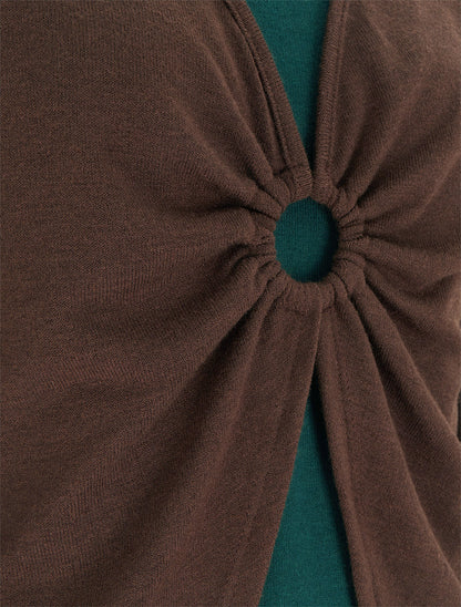 Pull fin style gilet à manches longues et anneau - Marron/vert foncé - 3