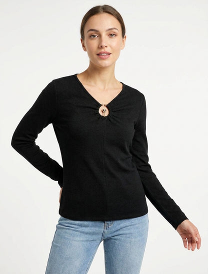 Pull fin à anneau métal - Noir
