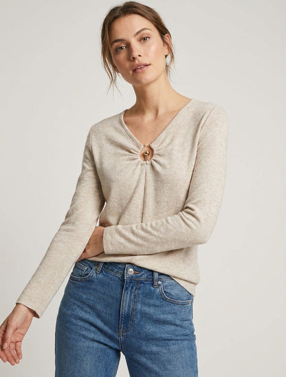 Pull fin à anneau métal - Beige