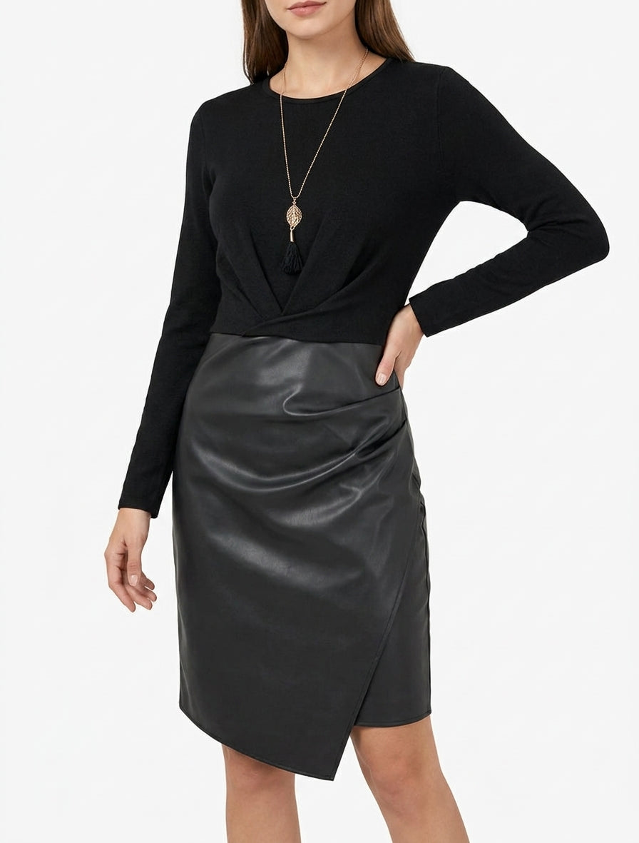 Robe portefeuille effet drapé - Noir