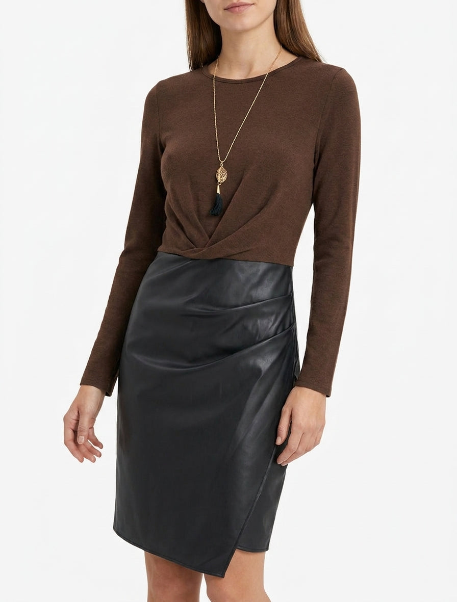 Robe portefeuille effet drapé - Marron