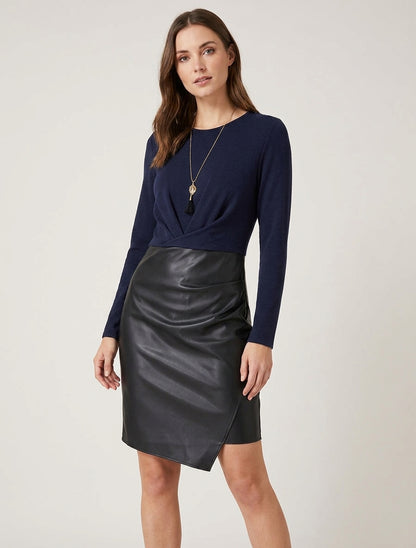 Robe portefeuille à effet drapé - Marine