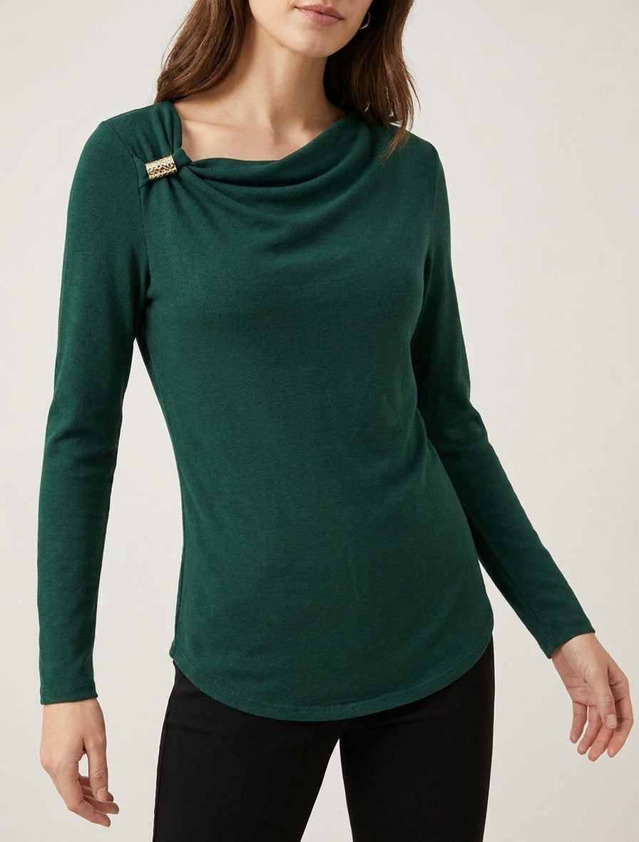Pull fin encolure bénitier - Vert sapin